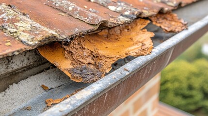 Fototapeta premium Peeling sealant around gutters and drainpipes