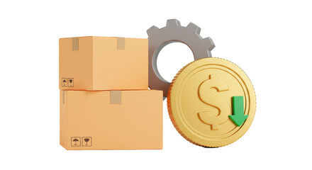 Isolated Boxes with Cogwheel and Downward Dollar Sign