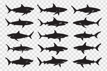 Shark Silhouettes Bundle - Great White and Ocean Predator Vector