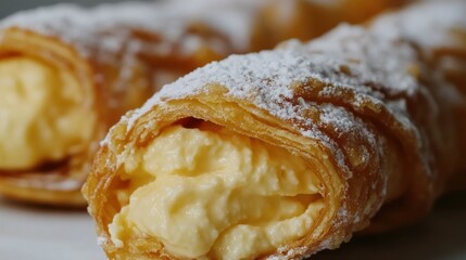 Cream-filled flaky pastry dusted with sugar