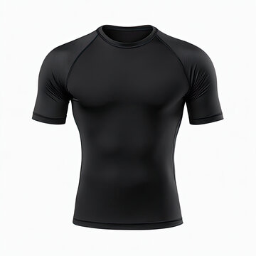 A plain black, short-sleeve, fitted athletic t-shirt displayed on a white background.