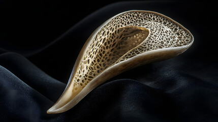 A natural spelt ear with intricate details, softly illuminated against a black velvet-textured background.