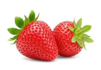 Ripe pair of strawberries on white background
