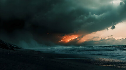 Fototapeta premium Stormy Seascape: Dramatic Ocean Scene with Lightning