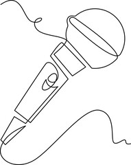 one line art Microphone vector illustration. line art, one continuous line, simple, hand drawn and sketch style. for icons, symbols, signs or logos. PNG