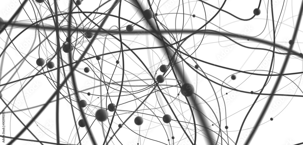 Poster Abstract plexus blue geometry background. Digital technology network connection concept. 3D rendered illustration