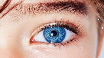 Obraz premium Close Up of a Vivid Blue Eye with Eyelashes and Eyebrow Detail