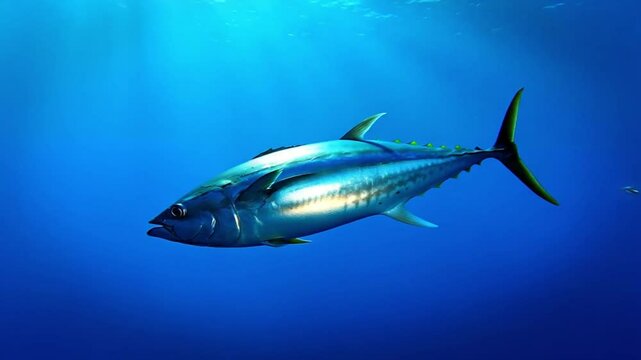 Tuna swimming in blue ocean waters in digital style
