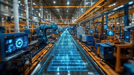 Automated Manufacturing Factory with Robotic Arm and Data Flow