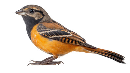 Obraz premium Beautiful orange and black sparrow bird isolated on white background, showcasing detailed plumage, wildlife beauty, and natural elegance in a minimalist setting