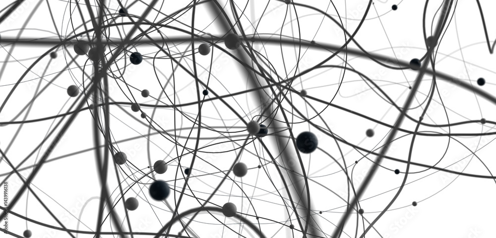 Poster Multi color connected lines and dots network 3d illustration