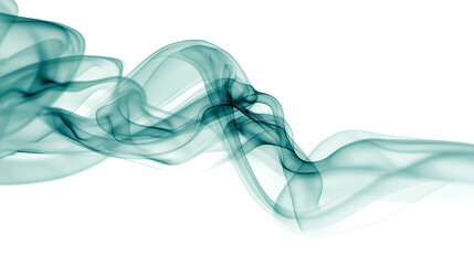 Abstract teal smoke swirls isolated on white background