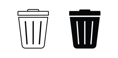 Trash can icon vector symbol in editable stroke and solid flat style
