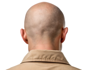 Rear view of a bald man's head and shoulders.