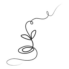 A small sprout of plant in one continuous line. Vector isolated drawing in flat style. Simple pencil sketch. Dear Lineart Cucumber seedling with smooth line