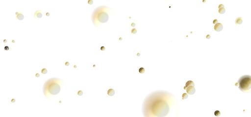 Abstract image of golden spheres floating on a white background. Perfect for luxury, beauty, or celebration themes.