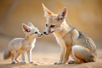 Squeezing In For Attention - A red fox kit squeezes in for some love from Mom.