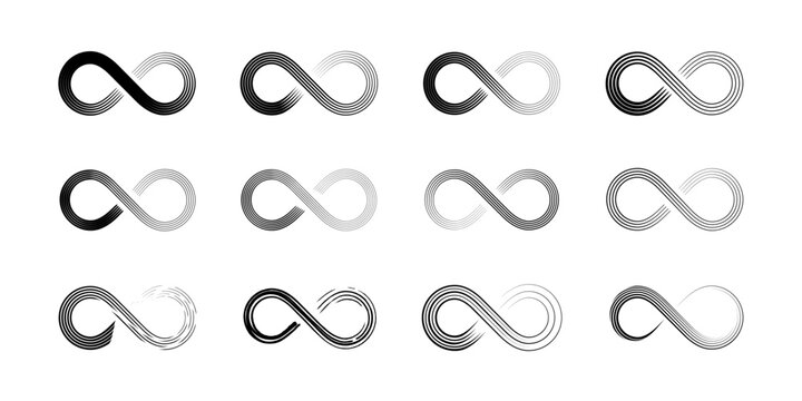 Black thin line infinity symbols set on a white background. Vector