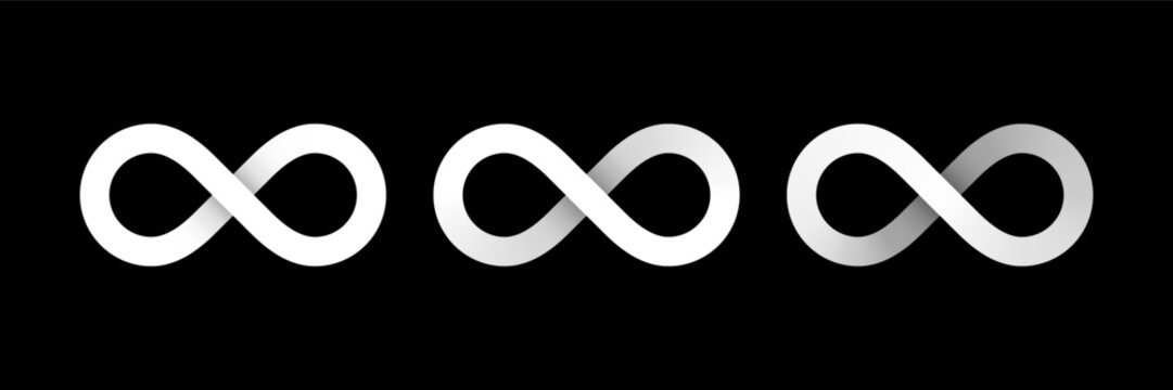 Set of white infinity symbols different volume. Vector