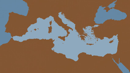 Mediterranean Sea highlighted. Patterned map