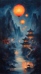 Obraz premium China wind, landscape, night view lantern