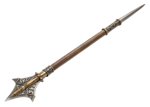 Ornate medieval halberd isolated on white background.