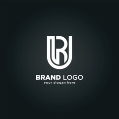 Abstract Letter U and R Monogram Logo with Black Background.