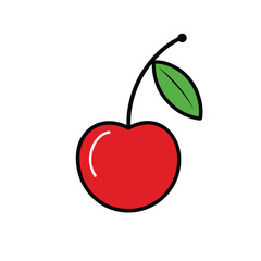 red cherry line art vector icon on white background