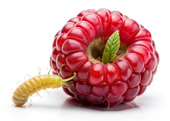 High-Resolution Image: Raspberry Worm Closeup, Isolated White Background, Macro Photography, Shallow Depth of Field