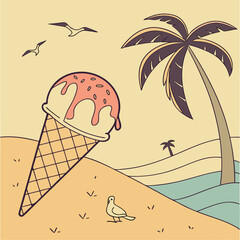 Melting Ice Cream Cone Turning Into a Beach Scene – Fun and Creative Summer Vector