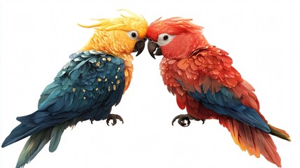 Fototapeta premium Romantic Cockatoo Parrot Love Birds on White Background, Wildlife Isolated Image
