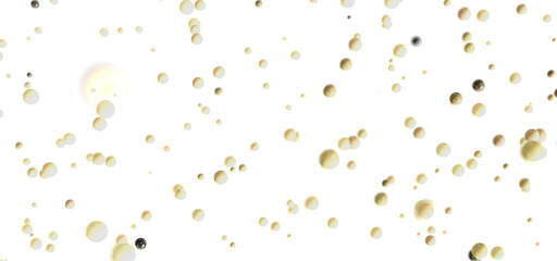 Elegant, abstract stock photo of golden pearls floating on a white background. Perfect for websites, presentations, or design projects.