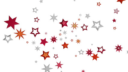 Beautiful background of red, silver, and orange stars. Perfect for holidays, celebrations, or any festive design.