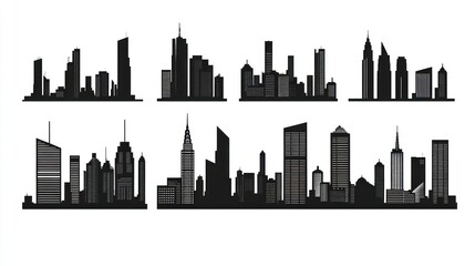 City skyline silhouettes, urban landscape, background design, website graphics
