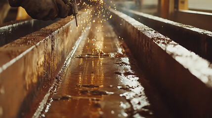 Metal Worker Using a Torch to Cut Steel Beams