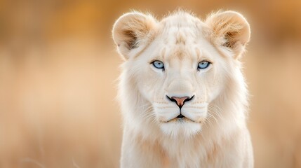 Obraz premium White Lion Cub with Blue Eyes in Natural Habitat