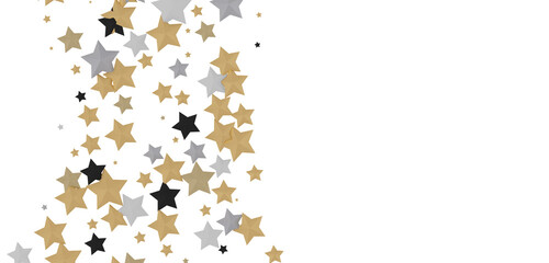 XMAS Banner with golden decoration. Festive border with falling glitter dust and stars.