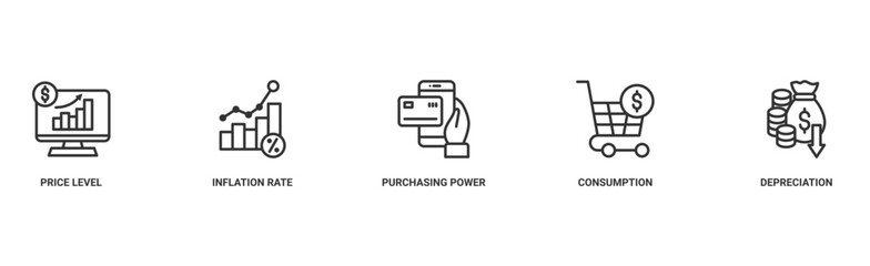Inflation banner web icon vector illustration concept with icon of the price level, inflation rate, purchasing power, consumption, and depreciation 