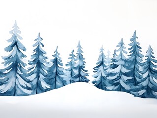 Winter Wonderland: Snow-Covered Evergreen Forest with Tranquil Blue Tones - An Artistic Watercolor and Geometric Illustration for Seasonal Decor