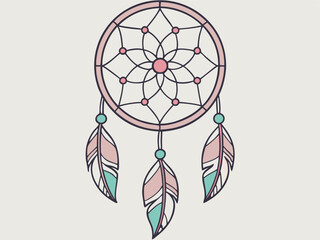 Colorful Dreamcatcher Illustration: Native American Symbol, Boho Style Vector.
