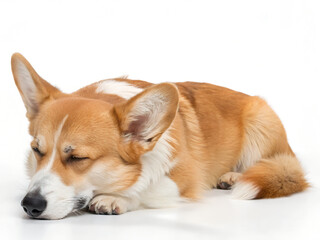 Pembroke Welsh Corgi dog, It's getting sleepy. isolated on a white background