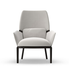 Modern Light Grey Fabric Lounge Chair Front View Isolated
