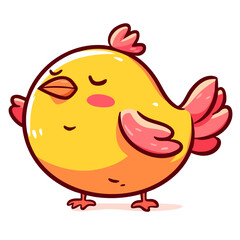 Happy cute bird, cool chicken, doodle cartoon character, kawaii isolated cute clean and simple vector illustration
