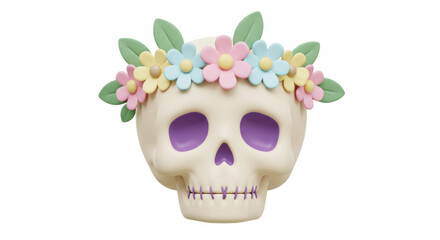 Isolated Skull with Floral Crown