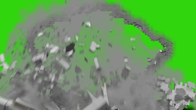 Destruction Debris high quality animated green screen, The video element of on a green screen background, Ultra High Definition, 4k video, on a green screen background.
