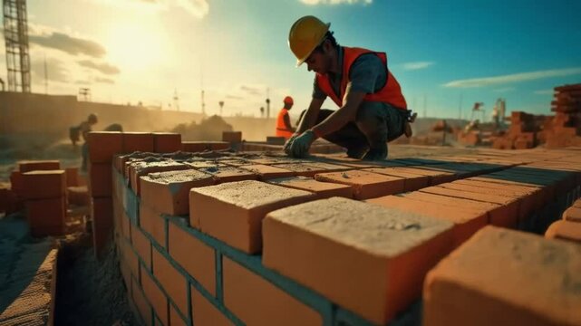 The builder carefully placed each brick, constructing a strong and steady wall with great precision.