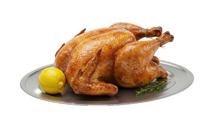 Isolated Roasted Chicken with Lemon