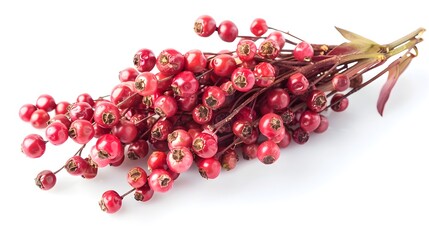 Cluster of vibrant pink peppercorns on the branch. Aromatic spice with a slightly sweet, peppery flavor.