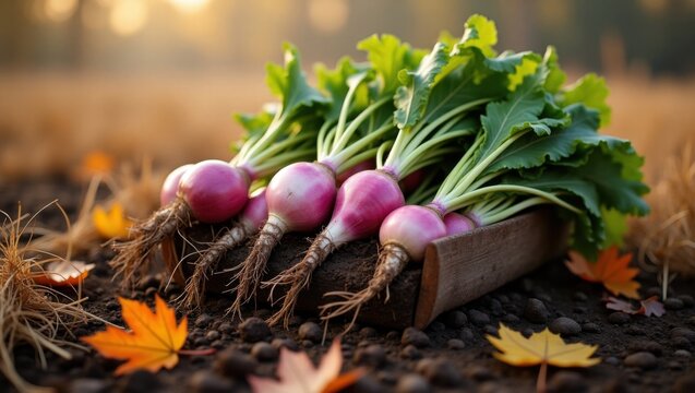 Nabos reci&eacute;n cosechados en un terreno de cultivo