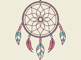 Colorful Dreamcatcher Illustration: Native American Symbol, Boho Style Vector.